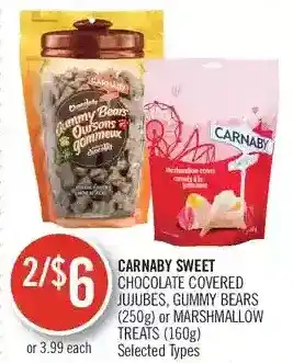 Shoppers Drug Mart Carnaby sweet chocolate covered jujubes, gummy bears or marshmallow treats offer