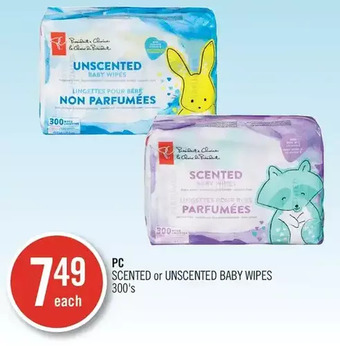 Shoppers Drug Mart Pc scented or unscented baby wipes offer