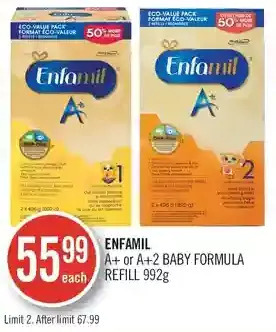 Shoppers Drug Mart Enfamil a+ or a+2 baby formula refill offer