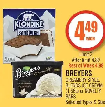 Shoppers Drug Mart Breyers creamery style, blends ice cream or novelty bars offer
