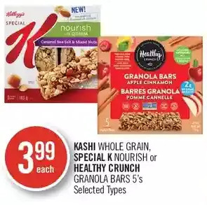 Shoppers Drug Mart Kashi whole grain, special k nourish or healthy crunch granola bars offer