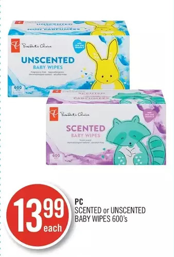 Shoppers Drug Mart Pc scented or unscented baby wipes offer