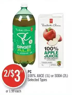 Shoppers Drug Mart Pc 100% juice or soda offer