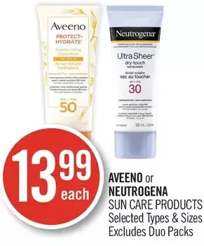 Shoppers Drug Mart Aveeno or neutrogena sun care products offer