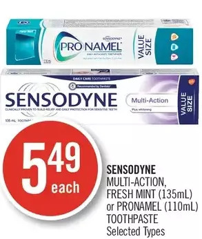 Shoppers Drug Mart Sensodyne multi-action, fresh mint or pronamel toothpaste offer