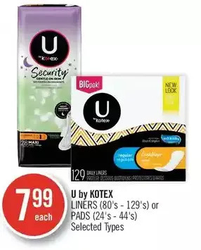 Shoppers Drug Mart U by kotex liners or pads offer