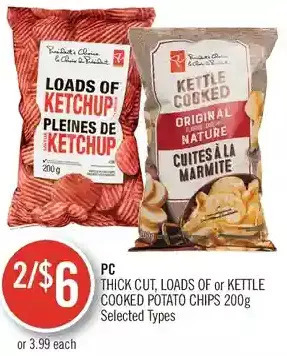 Shoppers Drug Mart Pc thick cut, loads of or kettle cooked potato chips offer