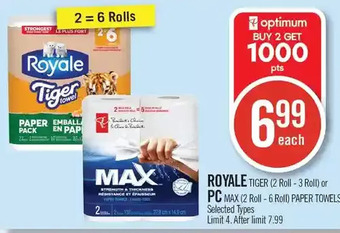 Shoppers Drug Mart Royale tiger or pc max paper towels offer