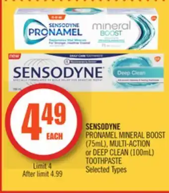 Shoppers Drug Mart Sensodyne pronamel mineral boost (75ml), multi-action or deep clean (100ml) toothpaste offer