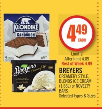 Shoppers Drug Mart Breyers creamery style, blends ice cream or novelty bars offer