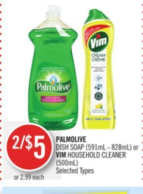 Shoppers Drug Mart Palmolive dish soap (591ml - 828ml) or vim household cleaner (500ml) offer