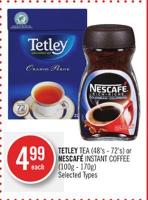 Shoppers Drug Mart Tetley tea (48's - 72's) or nescafé instant coffee (100g - 170g) offer