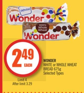 Shoppers Drug Mart Wonder white or whole wheat bread 675g offer