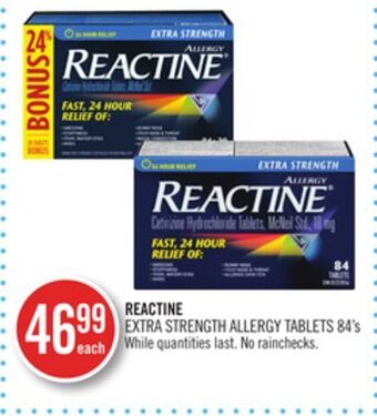 Shoppers Drug Mart Reactine extra strength allergy tablets 84's offer