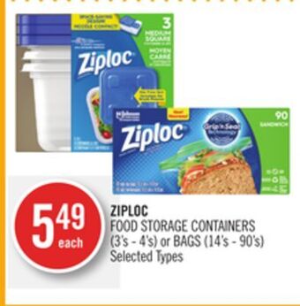 Shoppers Drug Mart Ziploc food storage containers (3's - 4's) or bags (14's - 90's) offer