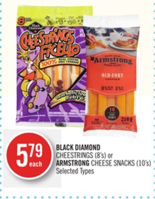Shoppers Drug Mart Black diamond cheestrings (8's) or armstrong cheese snacks (10's) offer