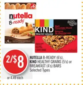 Shoppers Drug Mart Nutella b-ready (6's), kind healthy grains (5's) or breakfast (4's) bars offer