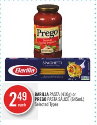 Shoppers Drug Mart Barilla pasta (410g) or prego pasta sauce (645ml) offer