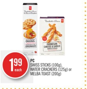 Shoppers Drug Mart Pc swiss sticks (100g), water crackers (125g) or melba toast (200g) offer