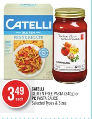 Shoppers Drug Mart Catelli gluten free pasta (340 g) or pc pasta sauce offer