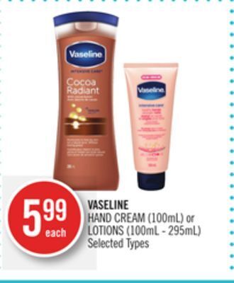 Shoppers Drug Mart Vaseline hand cream (100ml) or lotions (100ml - 295ml) offer