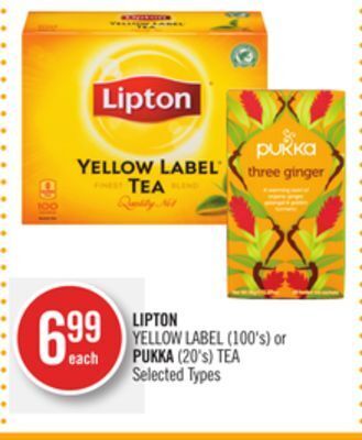 Shoppers Drug Mart Lipton yellow label (100's) or pukka (20's) tea offer