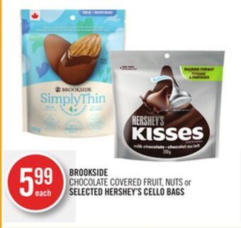 Shoppers Drug Mart Brookside chocolate covered fruit, nuts or selected hershey's cello bags offer