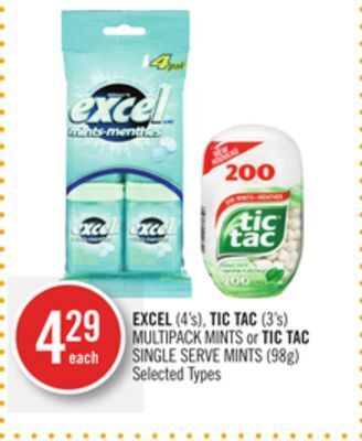 Shoppers Drug Mart Excel (4's), tic tac (3's) multipack mints or tic tac single serve mints (98g) offer