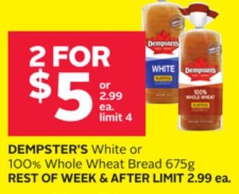 Rexall Dempster's white or 100% whole wheat bread 675g offer