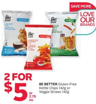 Rexall Be better gluten-free kettle chips 142g or veggie straws 142g offer