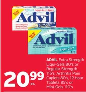 Rexall Advil extra strength liqui-gels 80' s or regular strength 115' s, arthritis pain caplets 80' s, 12 hour tablets 85' s or mini offer