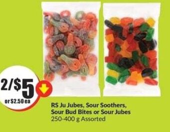 FreshCo RS Ju Jubes, Sour Soothers, Sour Bud Bites or Sour Jubes 250-400 g Assorted offer