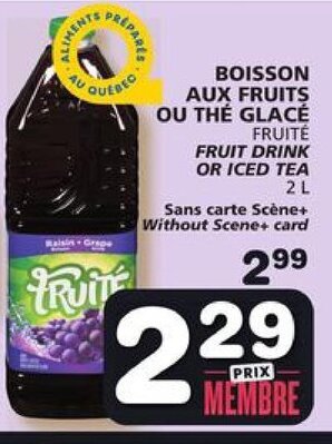 IGA FRUITÉ FRUIT DRINK OR ICED TEA 2L offer