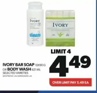 Real Canadian Superstore IVORY BAR SOAP 10X90 G OR BODY WASH 621 ML SELECTED VARIETIES offer