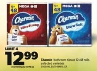 Real Canadian Superstore Charmin bathroom tissue 12-48 rolls selected varieties offer