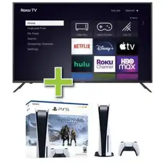 Aaron's 50 element 4k uhd smart roku tv & ps5, god of war disc version bundle offer