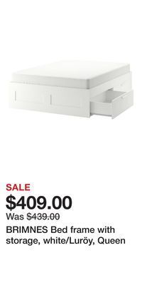 IKEA Brimnes bed frame with storage, white/luröy, queen offer