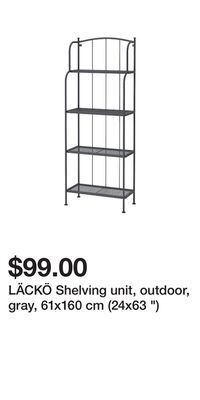 IKEA Läckö shelving unit, outdoor, gray, 61x160 cm (24x63 ) offer