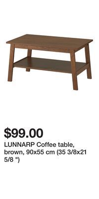 IKEA Lunnarp coffee table, brown, 90x55 cm (35 3/8x21 5/8 ) offer