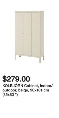 IKEA Kolbjörn cabinet, indoor/outdoor, beige, 90x161 cm (35x63 ) offer