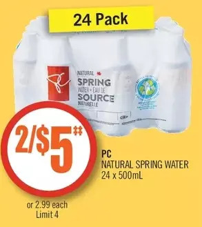 Shoppers Drug Mart Pc natural spring water offer