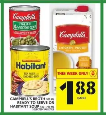 Food Basics Campbell's broth ready to serve or habitant soup offer