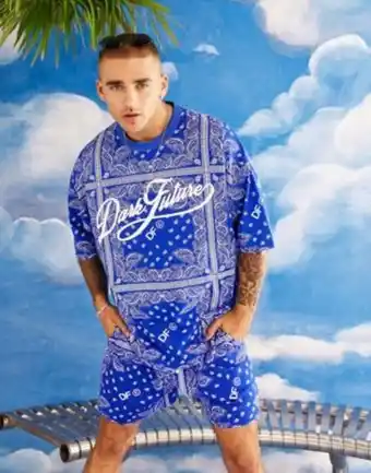 Asos Asos dark future oversized t-shirt with all over bandana print in blue - part of a set offer