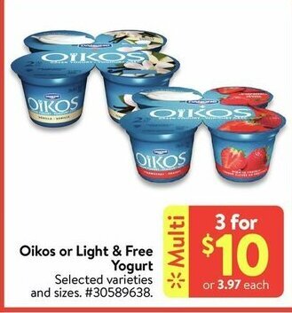 Walmart Oikos or light & free yogurt offer