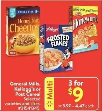 Walmart General mills, kellogg's or post cereal offer