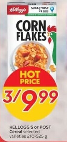 Safeway KELLOGG'S or POST Cereal  210-525 g offer