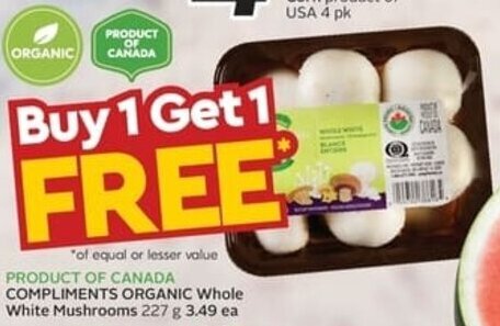 Safeway COMPLIMENTS ORGANIC Whole White Mushrooms 227 g offer
