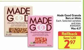 Walmart Made good granola bars or minis offer