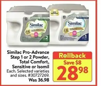Walmart Similac pro-advance step 1 or 2 powder offer