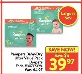Walmart Pampers baby-dry ultra value pack diapers offer